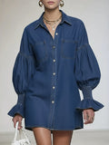 Women's Casual And Fashionable Denim Cotton Mini Dress