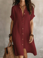 Minimalist Basic Shirt Linen Cotton Mini Dress