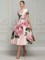 Vintage-Inspired Floral Satin Midi Dress