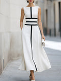 Color-blocked Striped Sleeveless Boat Neck Dress
