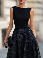 Sleeveless Sequin Skirt Evening Maxi Dress