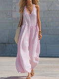 Women's Pink Striped V-neck Jumpsuit