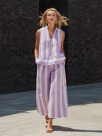 Elegant & Cozy Zipper Striped Cotton-linen Two-piece Set