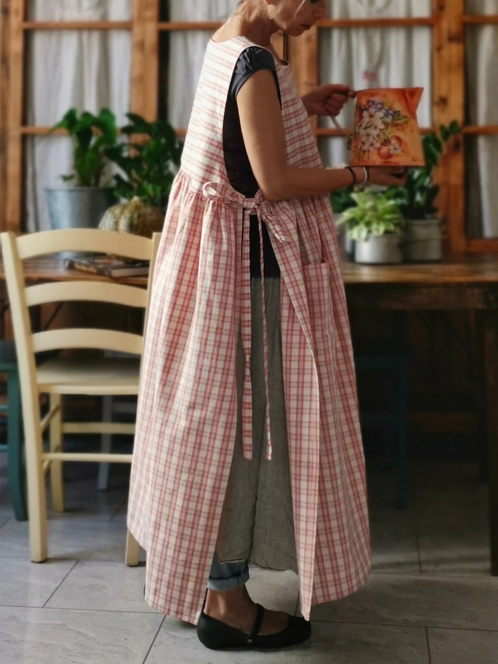 Pink and Cream Tartan Check Cotton Apron
