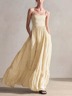 Women's Striped Print Sleeveless Casual Loose-fit Cotton-linen Sundress