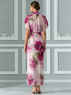 Floral Print Maxi Dress With Flutter Capelet