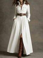 Women's Retro Solid Color Long-sleeved Dress