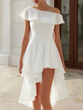 Off-Shoulder Ruffle High-Low A-Line Midi Dress
