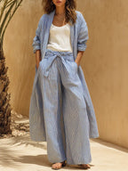 Women's Striped Art Stylish Casual Comfortable Top And Pants Two-piece Set