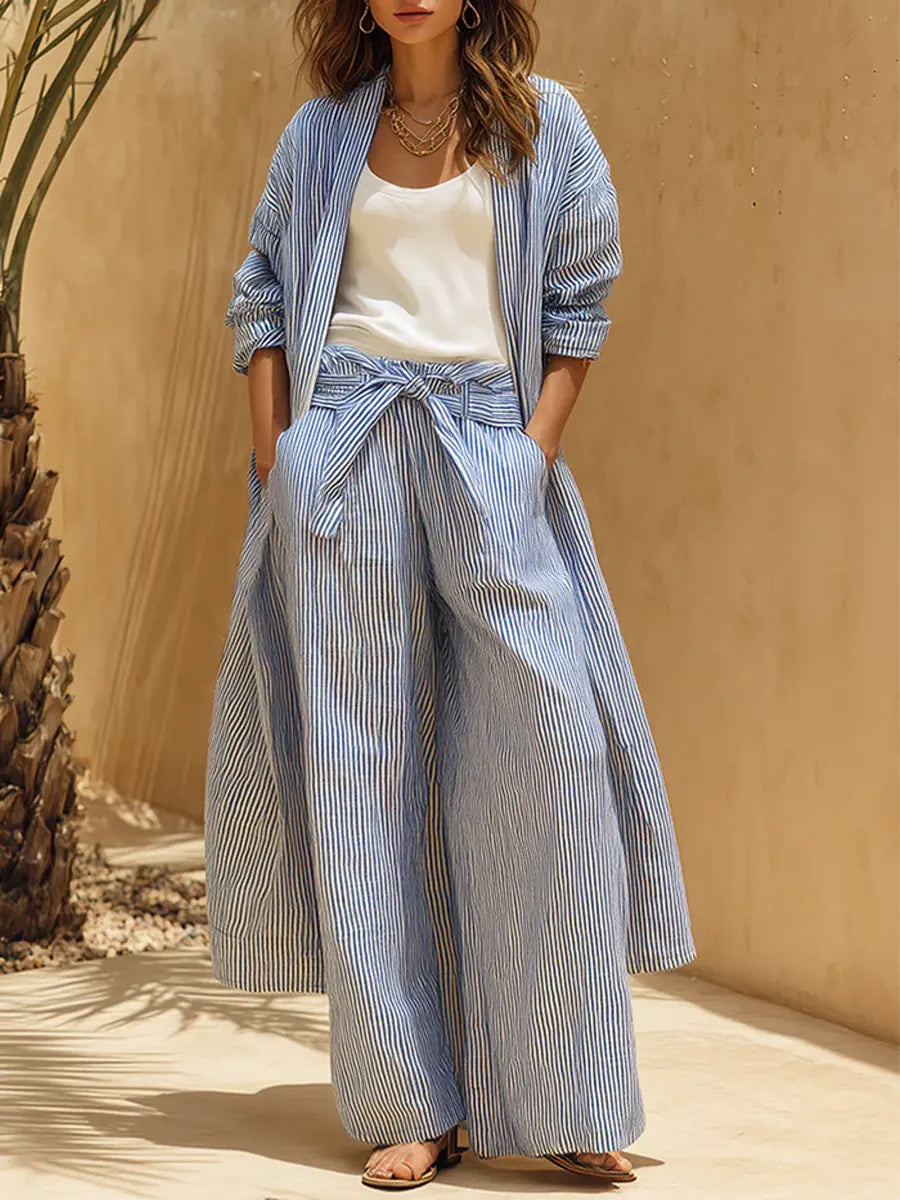 Women's Striped Art Stylish Casual Comfortable Top And Pants Two-piece Set