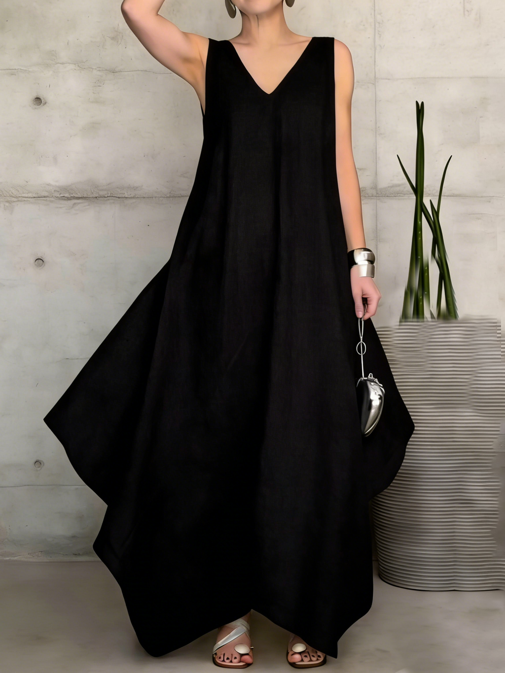 Stylish Minimalist Irregular Hem Maxi Dress