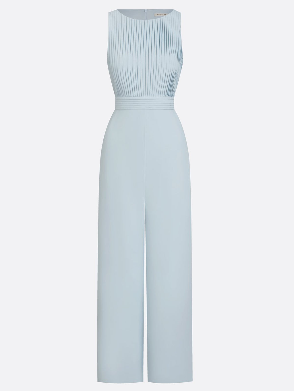 Women Light Blue Pleated Boat Neck Sleeveless Dressy Jumpsuit