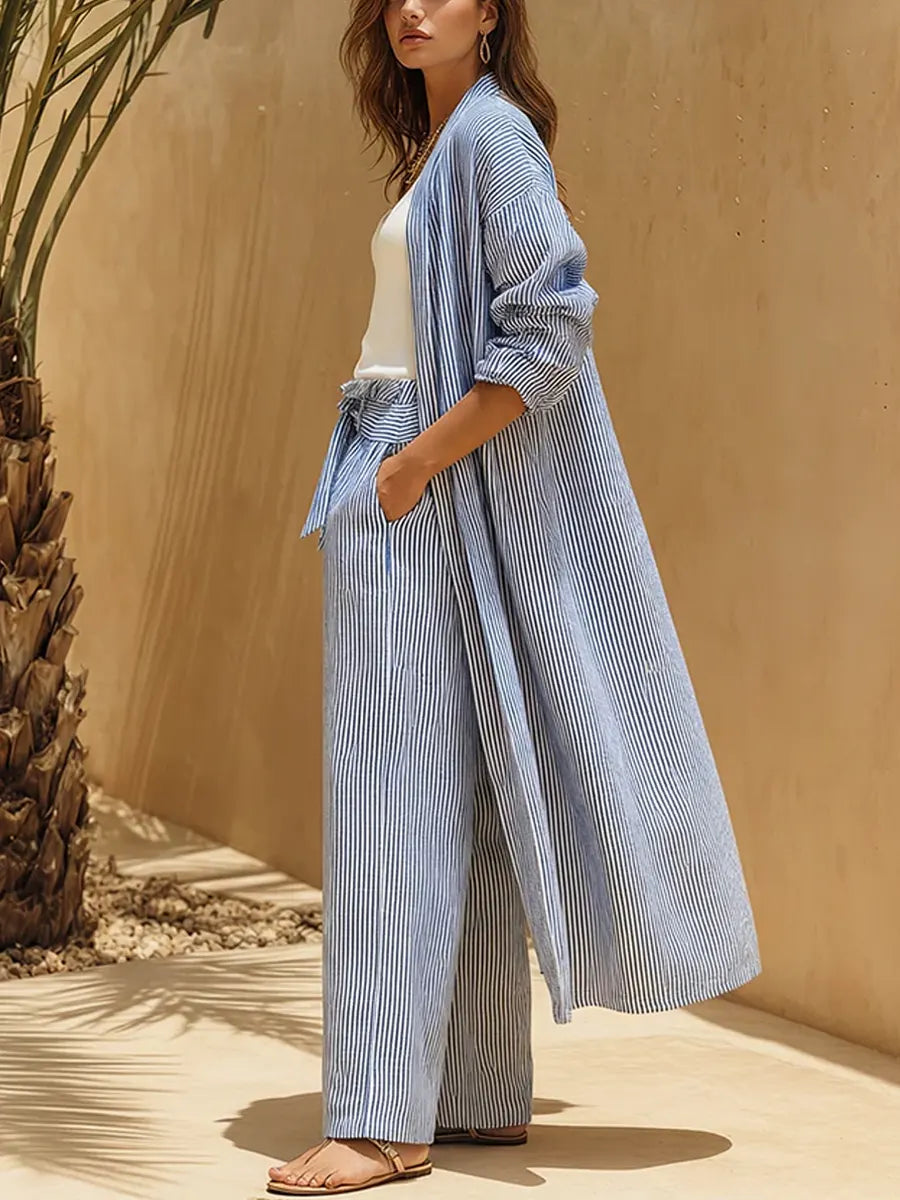 Women's Striped Art Stylish Casual Comfortable Top And Pants Two-piece Set