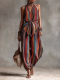 Women's Bohemian Halter Neck Striped Jumpsuit