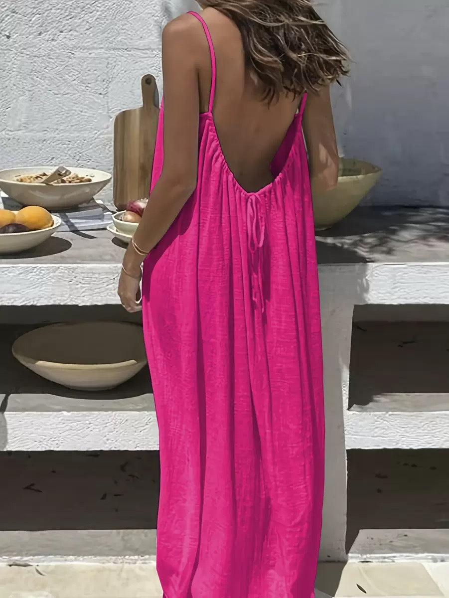 Women's Backless Casual Cotton Linen Suspender Dress