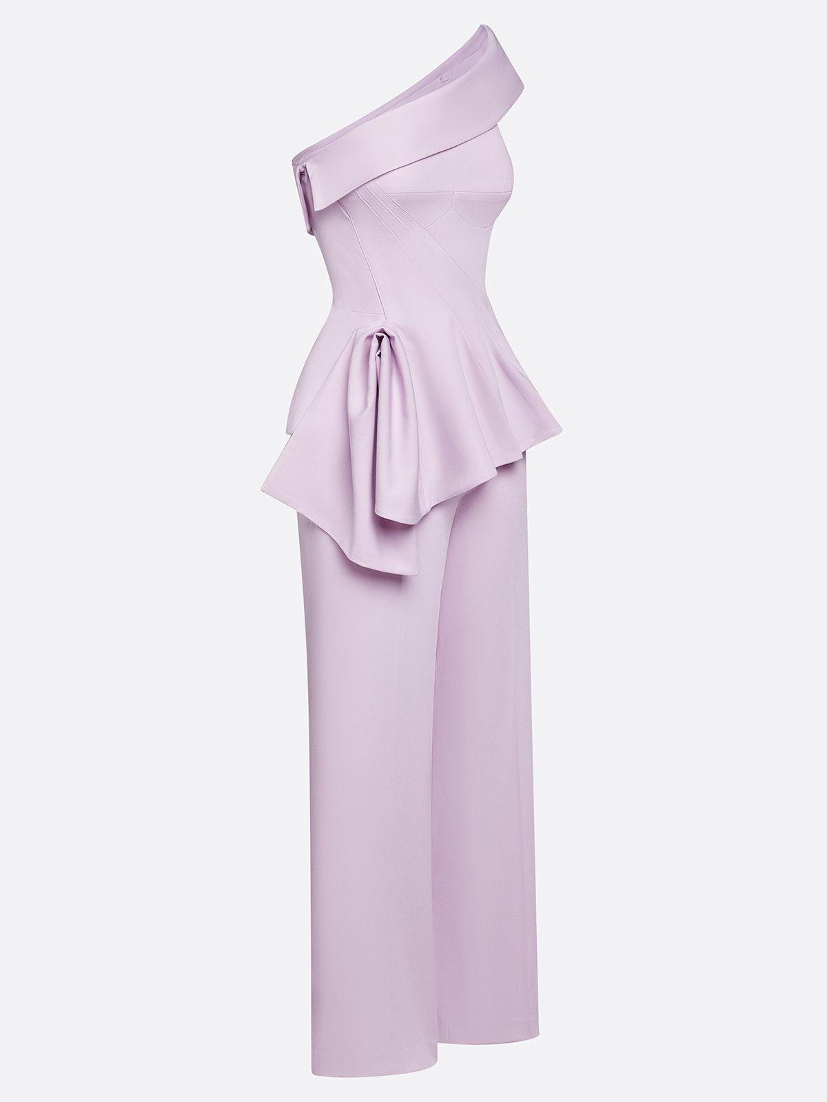 Women Light Purple Peplum One Shoulder Sleeveless Elegant Top With Pants Two-Piece Set