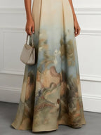 Light Khaki Floral Classic Halter Sleeveless A-Line Floor-length Gown Dress