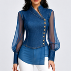 Blue Denim Sheer Mesh Blouse