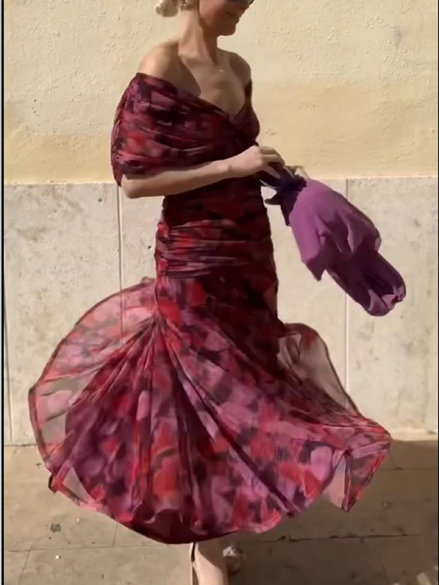 Elegant And Cozy Stretch Mesh Printed Dress