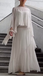 Sheer Ruffle Top & Pleated Maxi Skirt Co‐Ord Set
