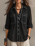 Modern Bohemian Effortless Black Linen Shirt